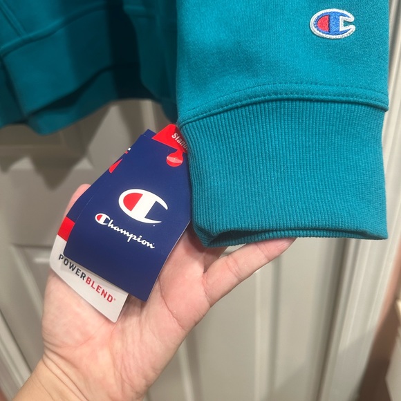 NWT Champion Powerblend C Logo 2XL Men’s Hoodie Teal Turquoise Pocket Sweatshirt - Picture 9 of 10